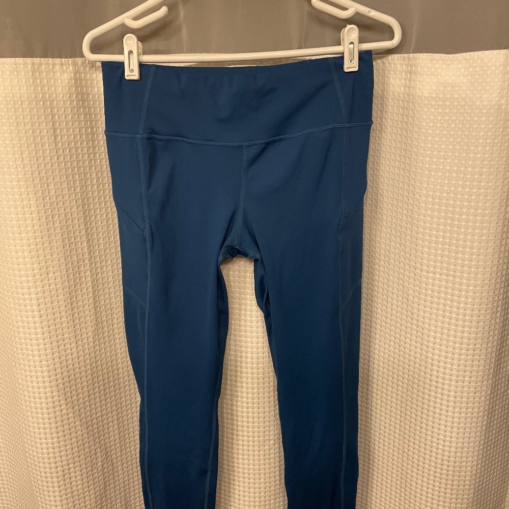 Athleta Blue Leggings with Zippered Side Pockets - Medium